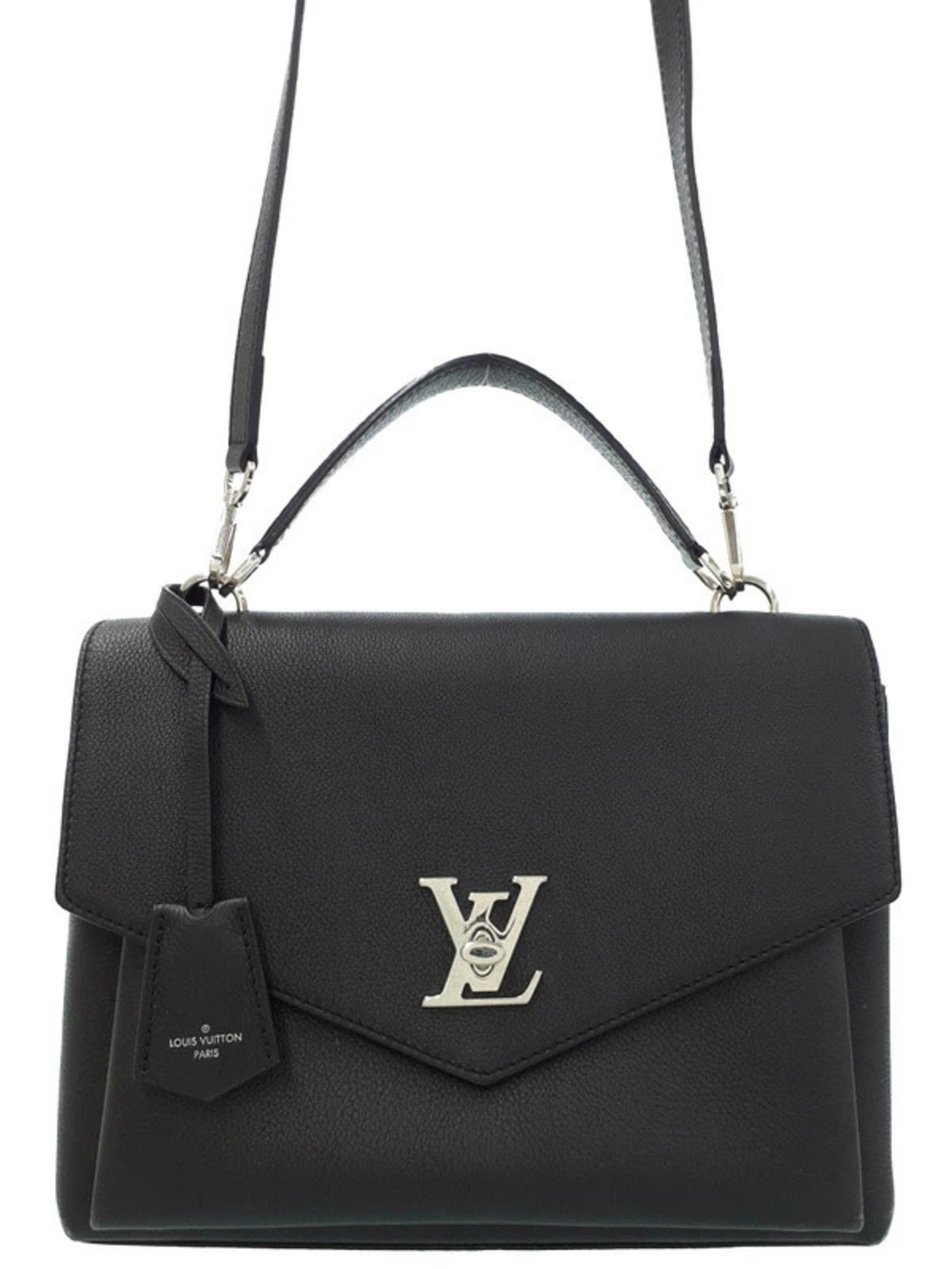 Louis Vuitton black calfskin My Lockme Top Handle bag flap LV twistlock